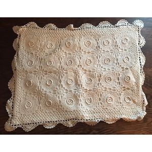 Vintage cream boho crochet pillowcase for bed